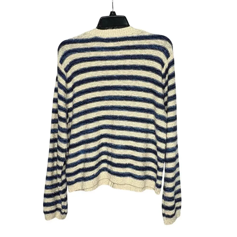 J. Crew Blue & Cream Striped Preppy Cotton Blend Quiet Luxury Cardigan Size XL